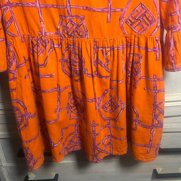 Jude Connally Faith Tiered Cotton Dress Orange Purple Bamboo‎ Lattice - Picture 5 of 10